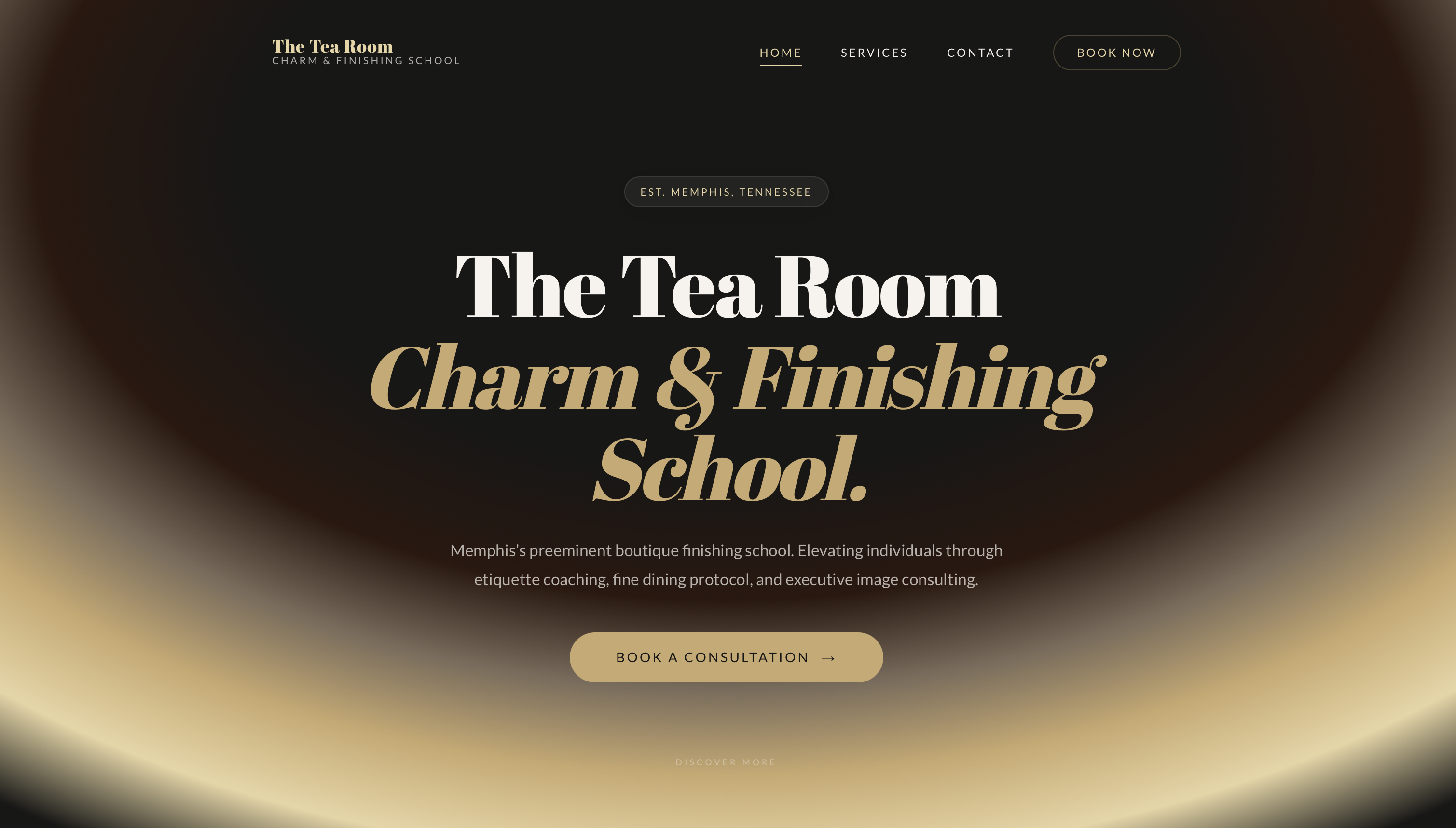 Tea Room Charm website homepage screenshot